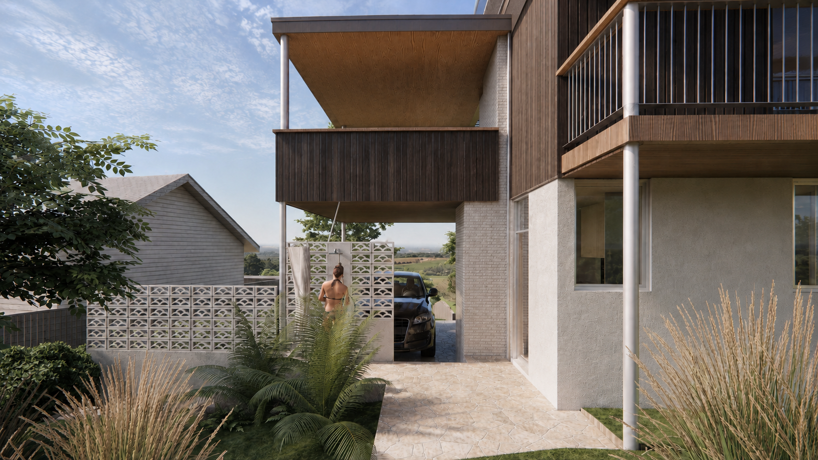 Waitarere Beach House entry approach render