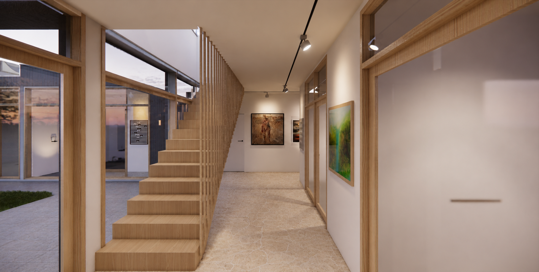 Waitarere Beach House downstairs interior render