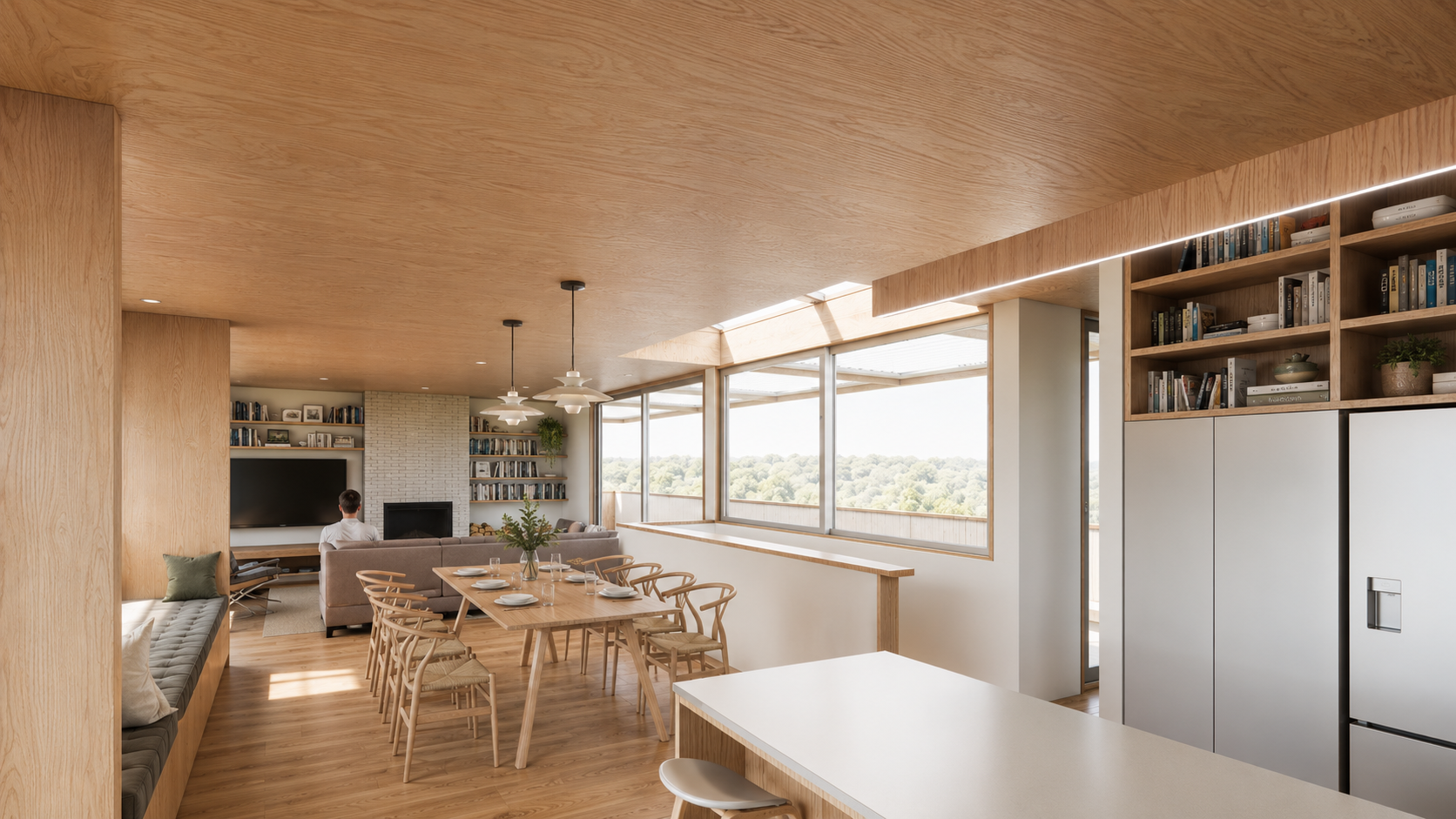 Waitarere Beach House upper living interior render