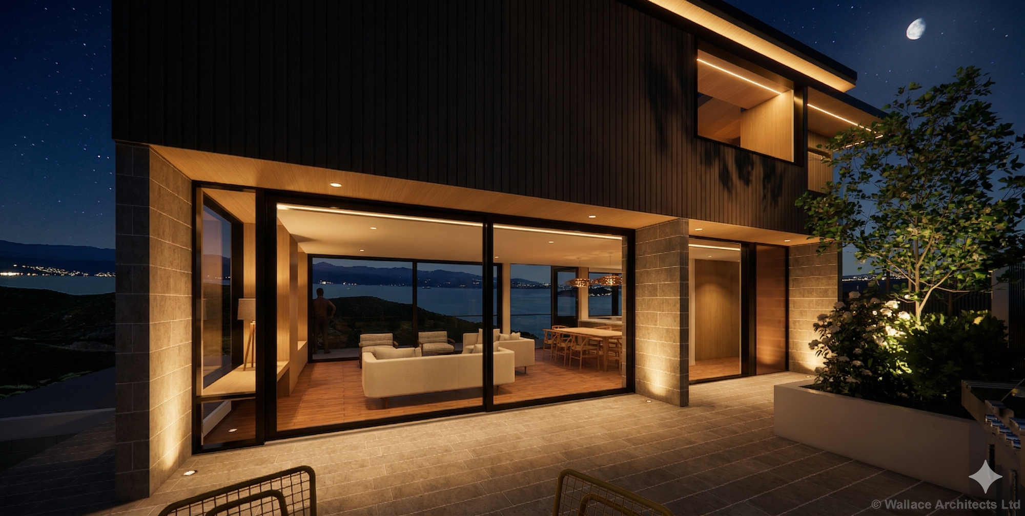 Newlands House & Gym Studio night exterior render